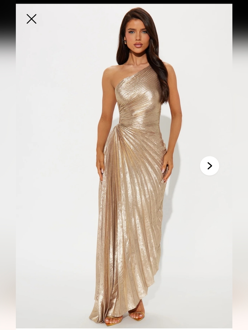 NWT FASHION NOVA Gold Metallic Asymmetrical One-should Maxi Dress Large